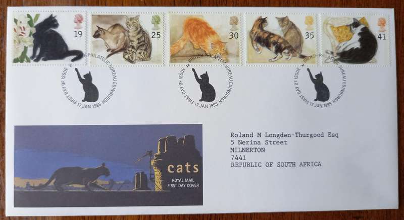 Britain 1995 Cats FDC + 5 MNH blocks of 4