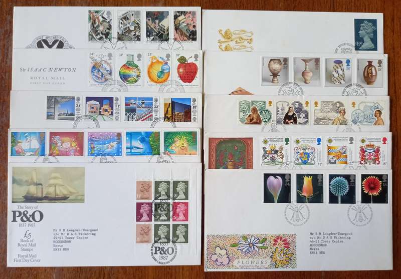 Britain 1987 full set of 11 FDCs & 34 MNH stamps - including Machins, CV$110