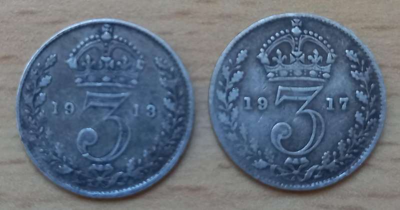 Lot of 4 Great Britain silver 3 Pence coins early 1900s