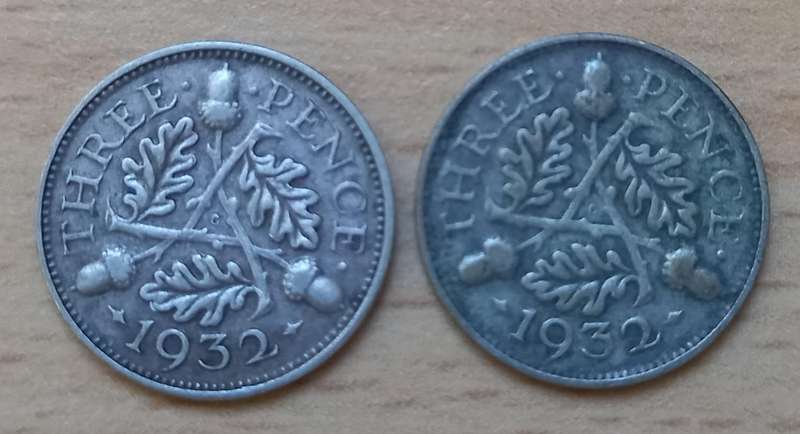 Lot of 8 silver Great Britain 3 Pence coins 1920s to 1940s