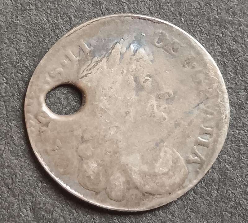 Great Britain Charles II silver penny 1676 holed - tiny coin