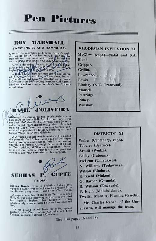 1962 Commonwealth cricket tour of Rhodesia souvenir booklet with 25 signatures - very rare