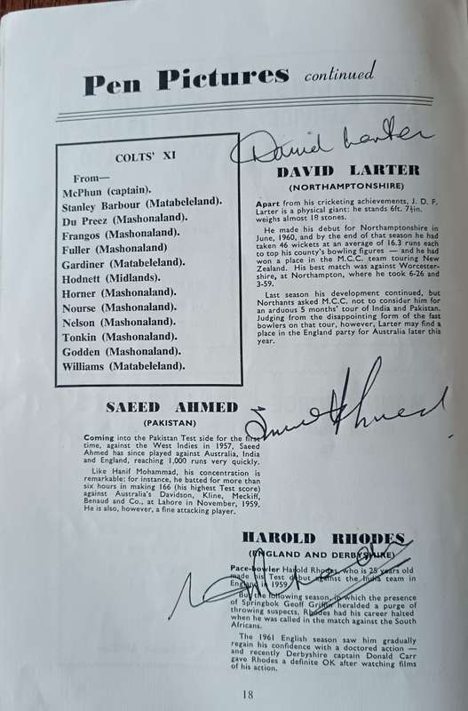 1962 Commonwealth cricket tour of Rhodesia souvenir booklet with 25 signatures - very rare