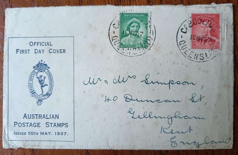 Australia 1937 first day cover Caboolture Queensland to Kent England