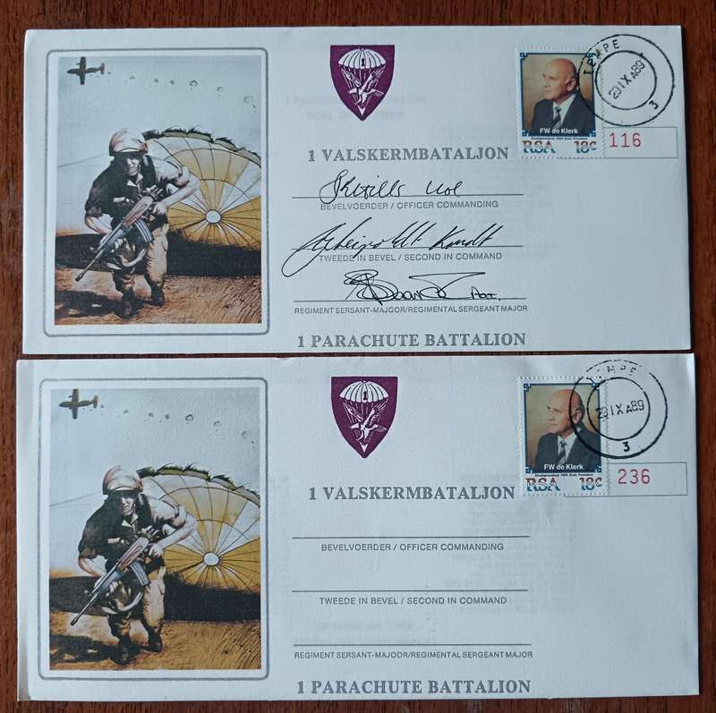 RSA 1 Parachute Battalion 8 covers, 4 types, 4 signed, 4 unsigned