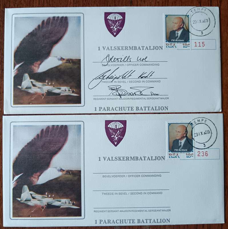 RSA 1 Parachute Battalion 8 covers, 4 types, 4 signed, 4 unsigned