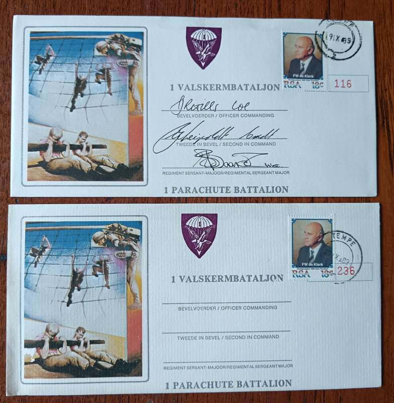 RSA 1 Parachute Battalion 8 covers, 4 types, 4 signed, 4 unsigned