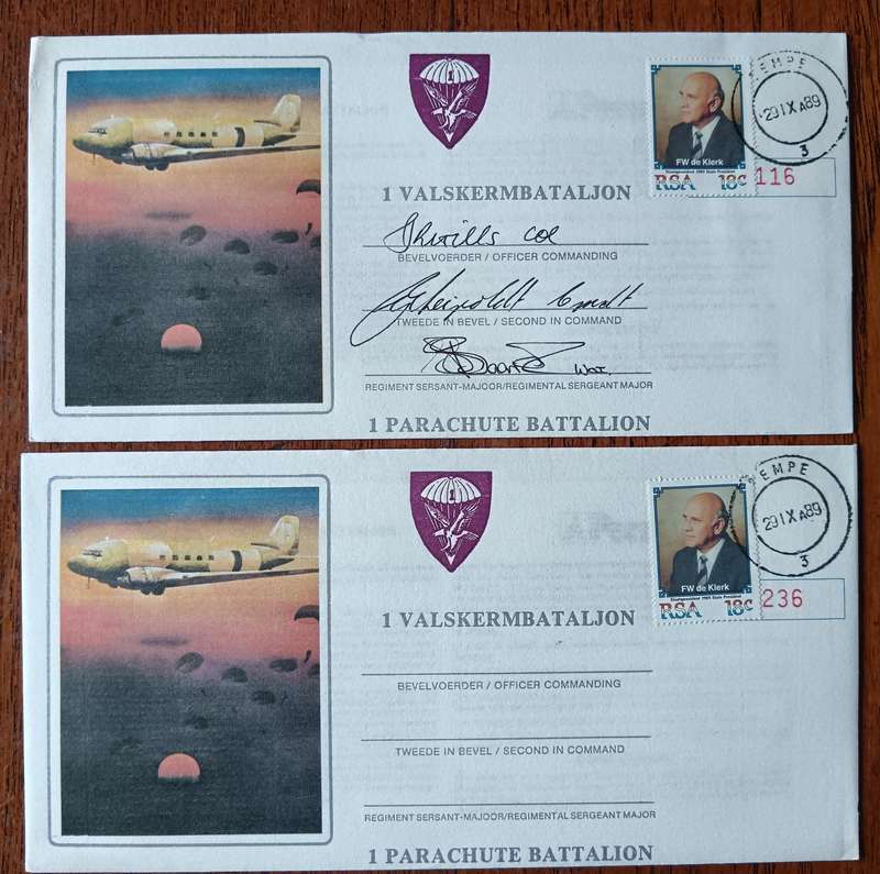 RSA 1 Parachute Battalion 8 covers, 4 types, 4 signed, 4 unsigned