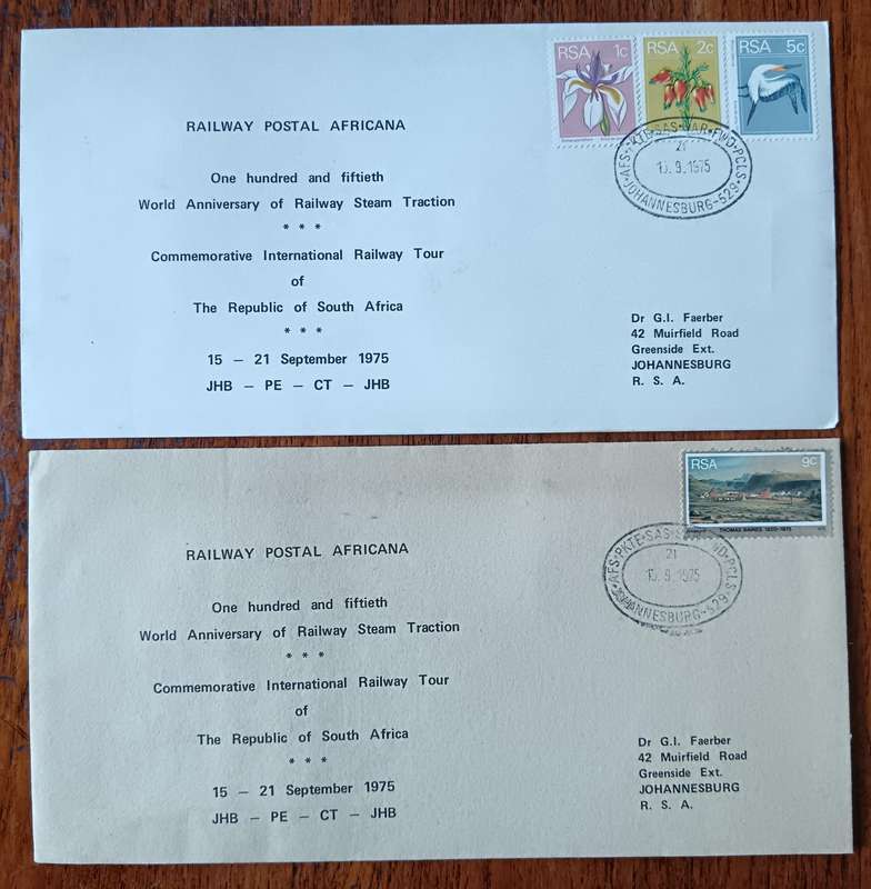 RSA pair of Railway Postal Africana covers 1975