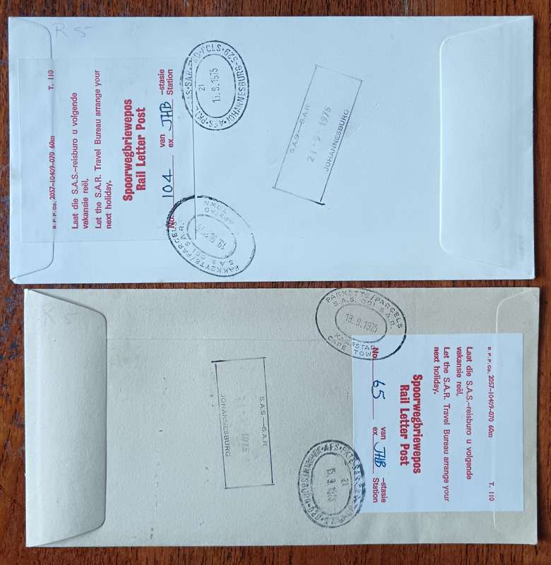 RSA pair of Railway Postal Africana covers 1975