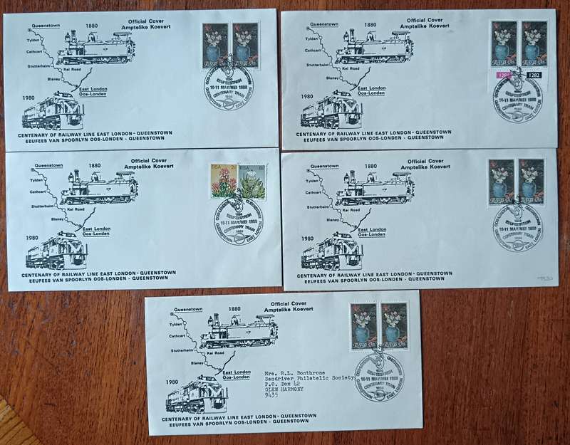 RSA 1980 lot of 5 Railway covers Centenary of East London-Queenstown line