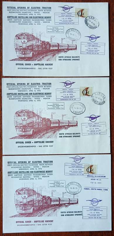 RSA 1976 lot of 3 covers First Electric Train - all different