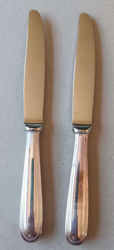 Pair of Christofle perle silver-plated dessert knives - as new