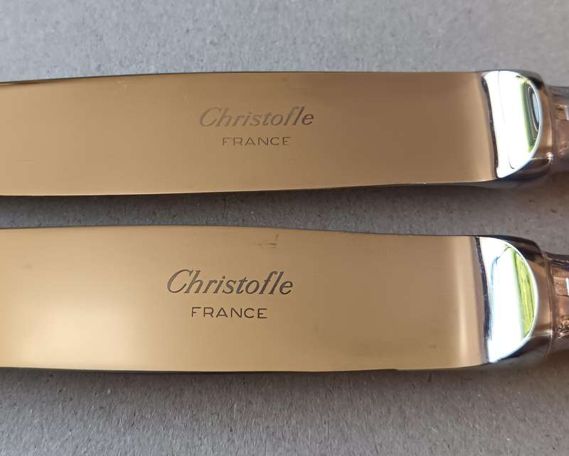 Pair of Christofle perle silver-plated dessert knives - as new