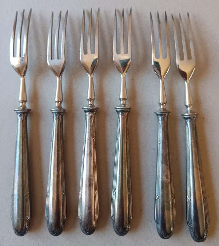 Set of 6 WMF art nouveau silver-plated fruit forks