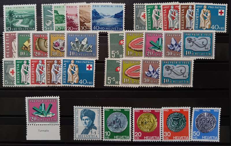 Switzerland lot of 36 Pro Patria stamps - MH and MNH - 1955 to 1962