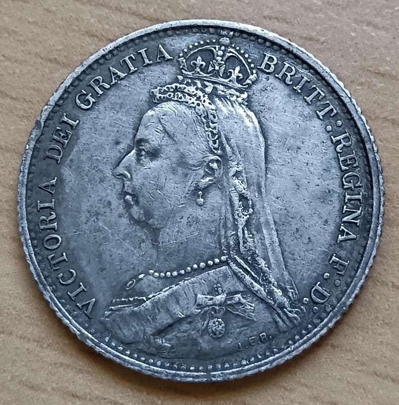 1887 Great Britain sterling silver 6 Pence, Older Head