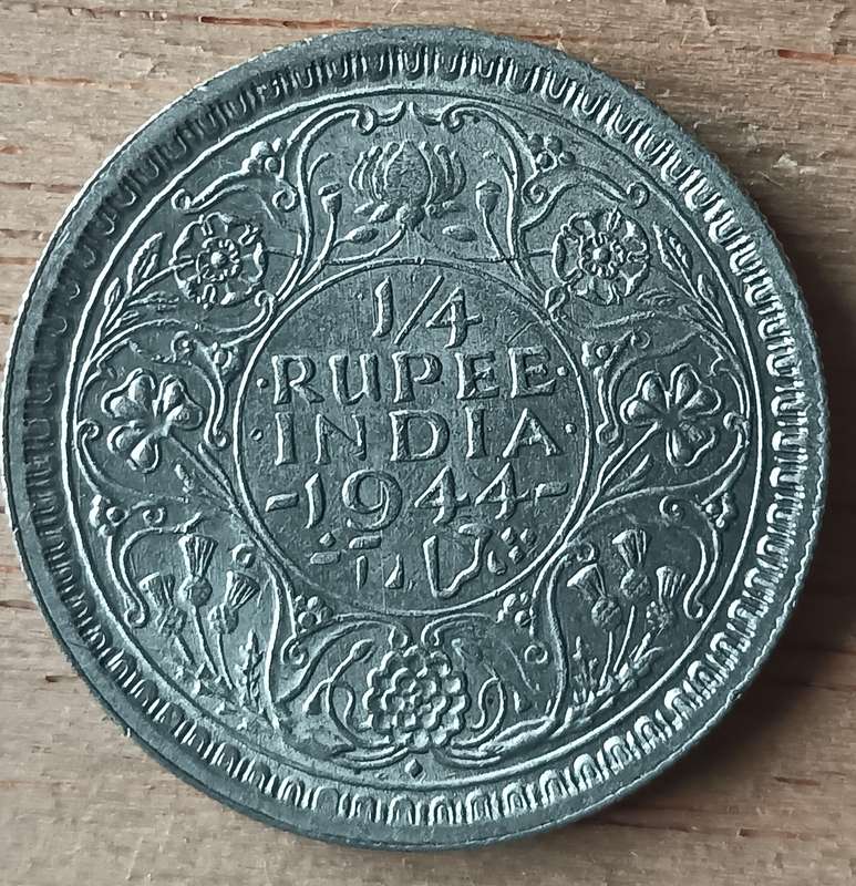 India silver 1/4 Rupee 1944 aUNC 1 of 2
