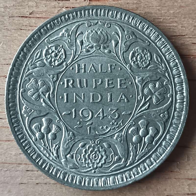 India silver 1/2 Rupee 1943 aUNC