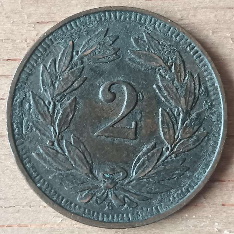 Switzerland 2 Rappen 1898 rare