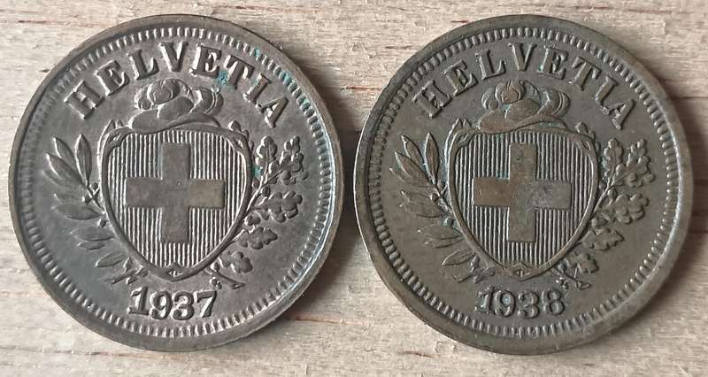 Switzerland 1 Rappen 1937 and 1938 great condition