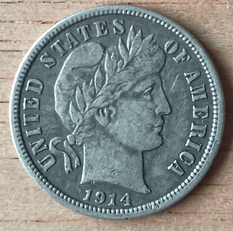 USA silver Barber dime 1914