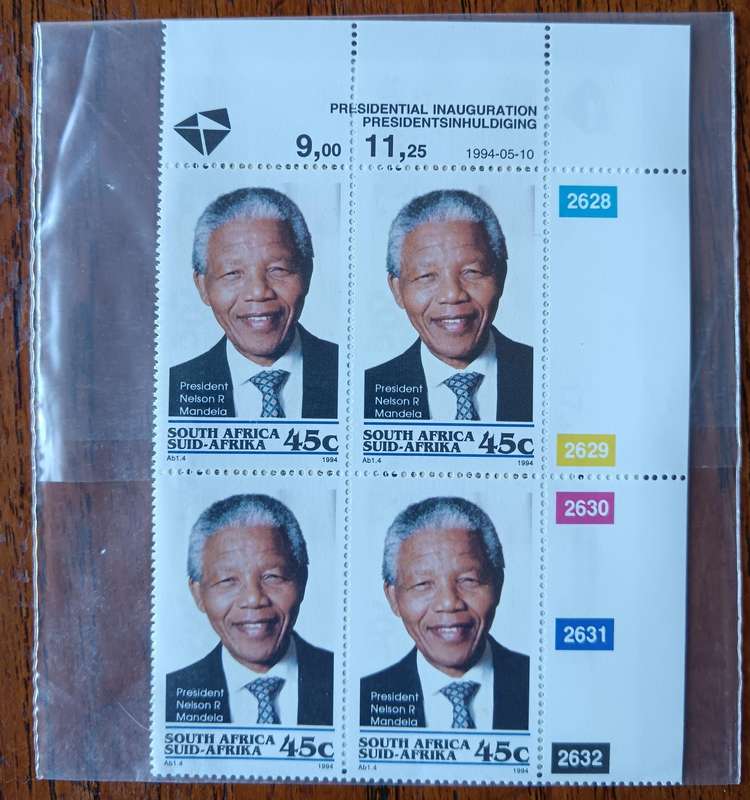 Mandela 1994 R5 proof coin FDC 6.3c, plus FDC 6.3b, plus full set of control blocks