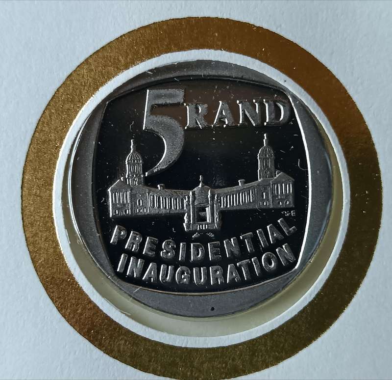 Mandela 1994 R5 proof coin FDC 6.3c, plus FDC 6.3b, plus full set of control blocks