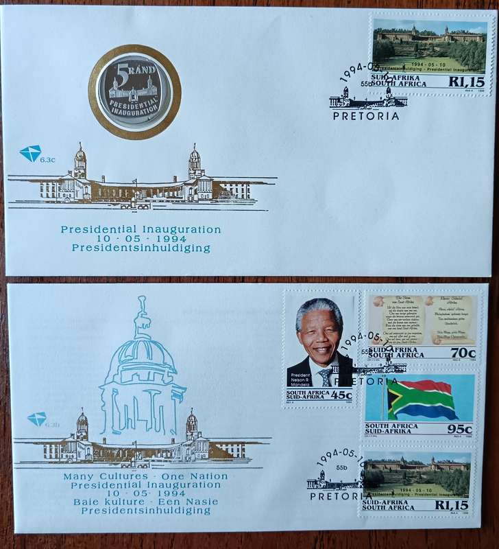 Mandela 1994 R5 proof coin FDC 6.3c with strike error, plus FDC 6.3b