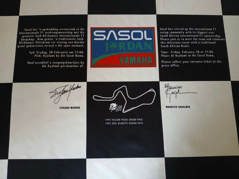 Chequered Flag Invite for the Launch of Sasol Jordan F1 at the Kyalami GP of 1992