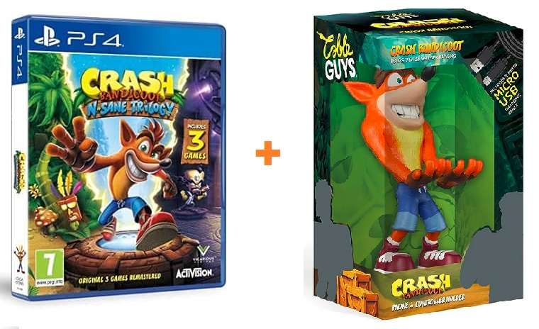 Crash bandicoot n.sane trilogy ps4 game + crash bandicoot cable guy phone and controller holder -new