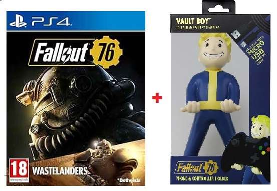 Fallout 76 wastelanders ps4 game + cable guy fallout vault boy 76-phone and controller holder - new