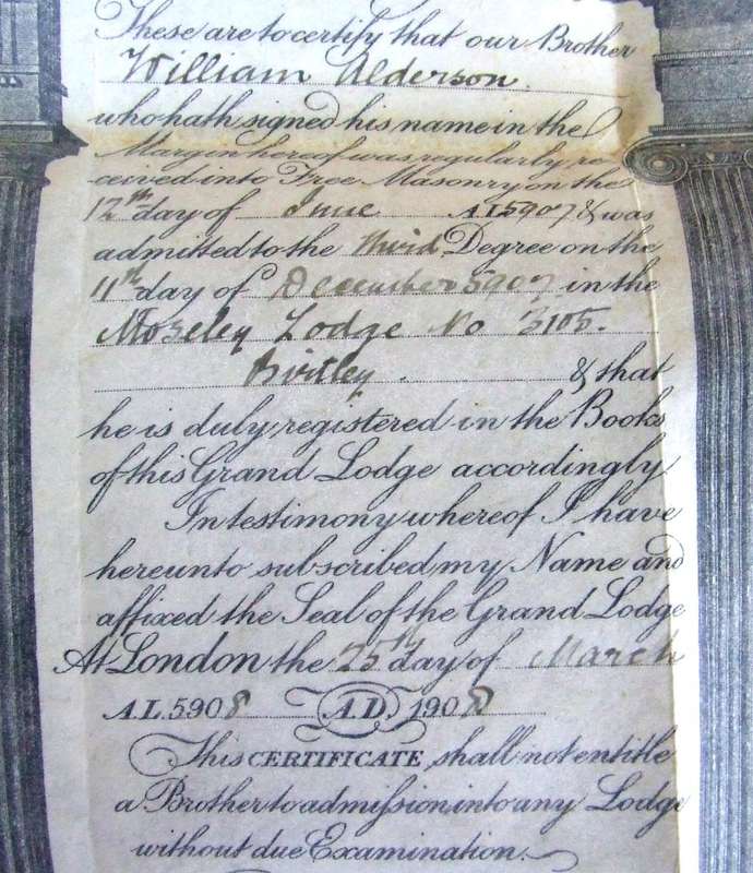 Vintage Free Mason Certificate