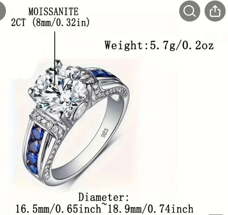 Certified 2ct Moissanite Ring Size 7