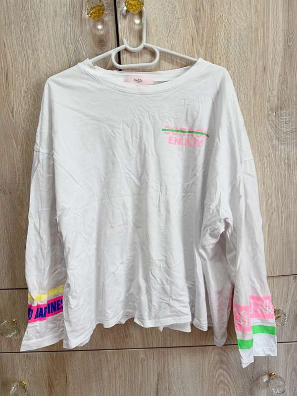 WHITE T-shirt with Brighten slogan Loose Cut One Size