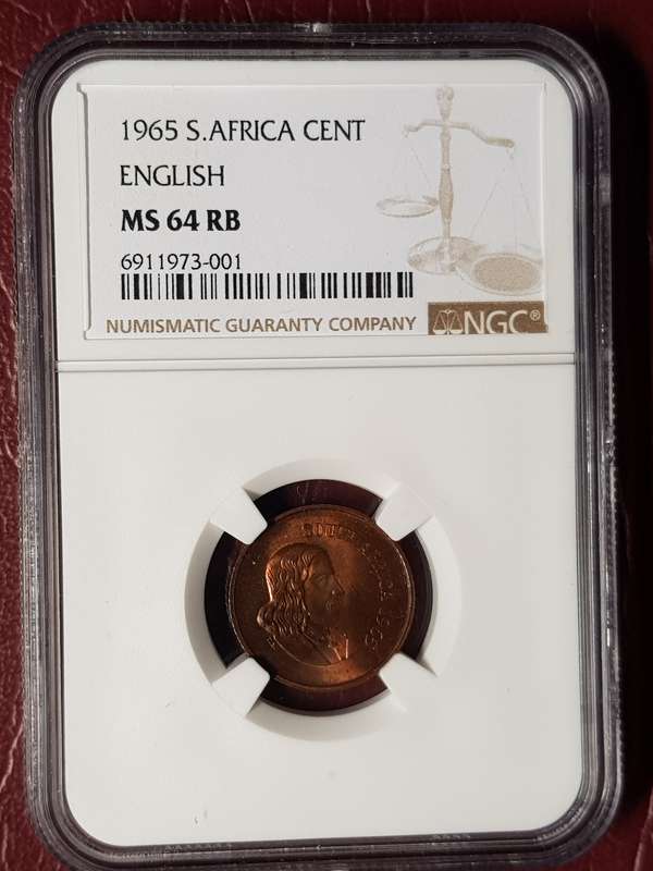 1965 RSA 1 Cent English - NGC Graded MS 64 RB