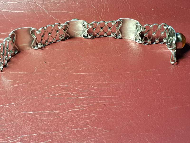 Vintage Handmade Genuine Solid Sterling Silver Bracelet With Amber in Excellent Condition - [40 g]