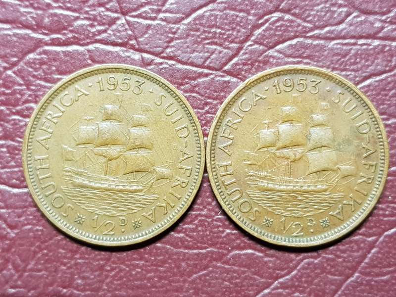 2 x 1953 SA Union Half Pennies - [Bid per coin to take both]