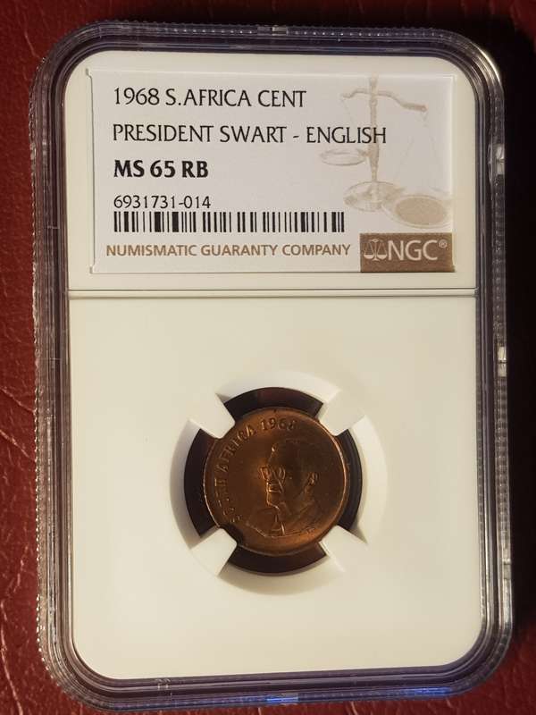 1968 RSA Cent President Swart English - NGC Graded MS 62 BN