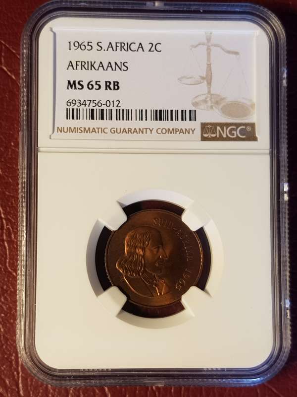1965 RSA 2 Cent Afrikaans - NGC Graded MS 65 RB