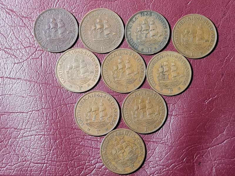 10 x SA Union Pennies.