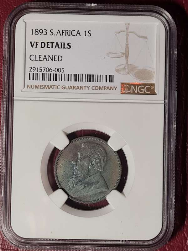 1893 ZAR Sterling Silver 1 Shilling - NGC Graded VF Details