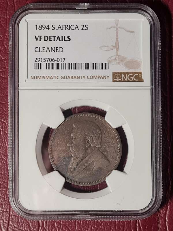 1894 ZAR Sterling Silver 2 Shillings - NGC Graded VF Details