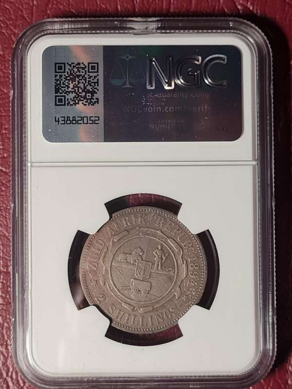 1894 ZAR Sterling Silver 2 Shillings - NGC Graded VF Details