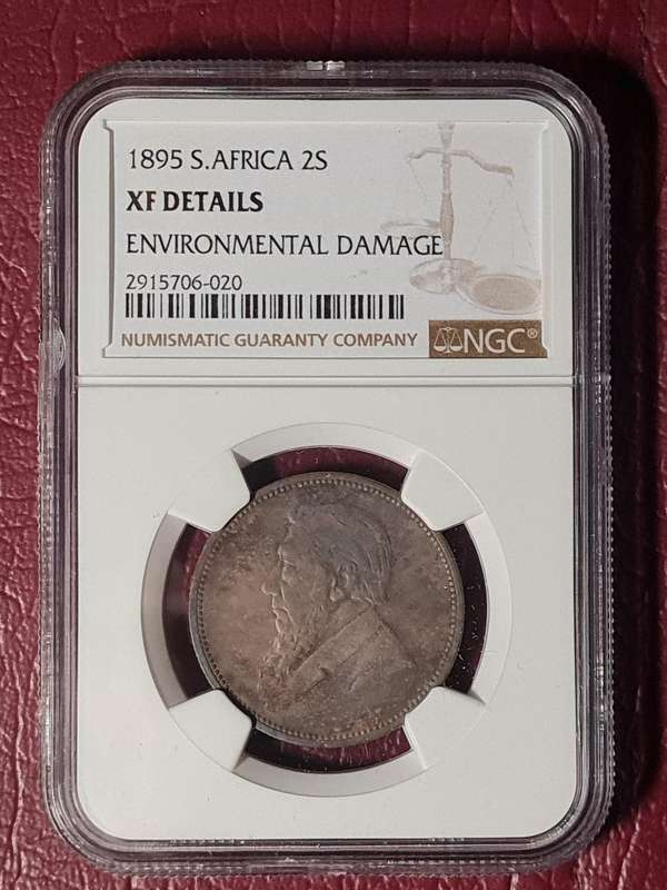 1895 ZAR Sterling Silver 2 Shillings - NGC Graded XF Details