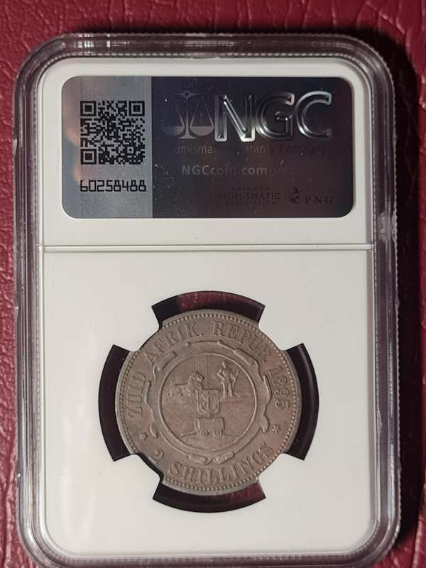 1895 ZAR Sterling Silver 2 Shillings - NGC Graded XF Details