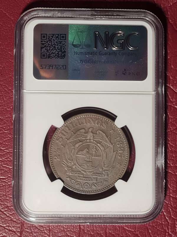1895 ZAR Sterling Silver 2½ Shillings NGC Graded VF Details
