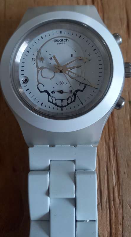 Swatch Irony White with skull theme
