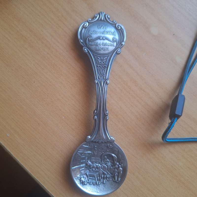 Commemorative Zinn spoon issued in 1991 - Jahresloffel Moritz v Schwind 1804 to 1871