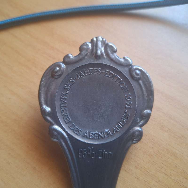 Commemorative Zinn spoon issued in 1991 - Jahresloffel Moritz v Schwind 1804 to 1871